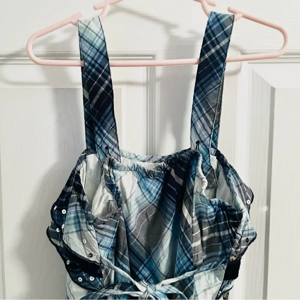 Justice Sequin Ruffle Blue Plaid Tank Top Silver Theead Trim Girls 12